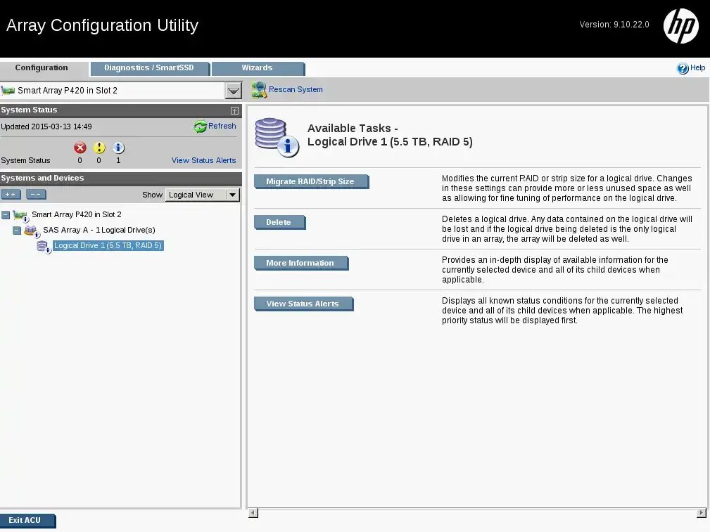 Raid configuration utility. Smart array p420. easy smart configuration utility.