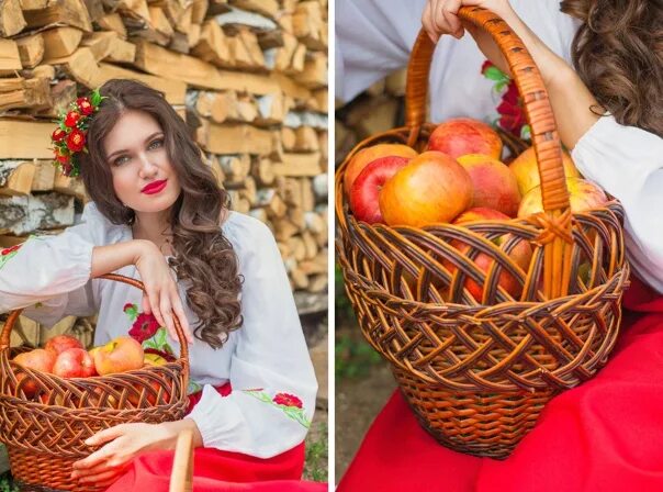 Спас красивых девушек. Фотосессия с корзиной фруктов. яблочный спас девушка. яблочный спас фотосессия. прическа с корзиной фруктов.