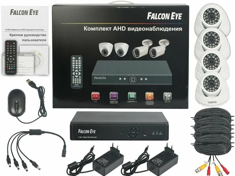 Комплект видеонаблюдения на 4 камеры для дома. Комплект видеонаблюдения 4-х канальный Fe-104ahd-Kit дача. Falcon Eye на 4 камеры. Falcon Eye 4 канальный видеорегистратор. БП 4х канальный для видеонаблюдения.
