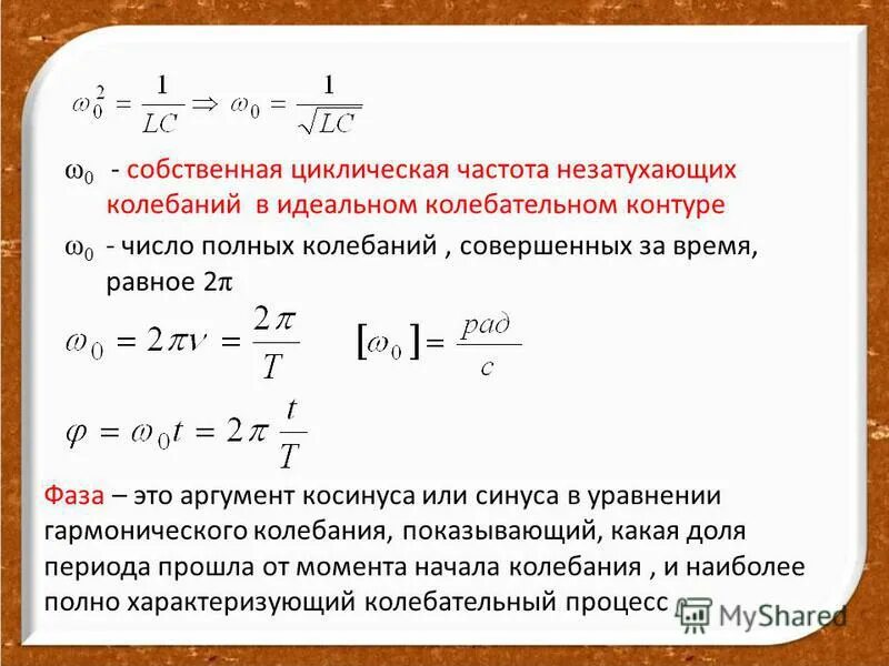 Как изменяется частота колебательного контура. Собственная частота колебаний в контуре. Частота собственных колебаний контура формула. Частота собственных колебаний в колебательном контуре. Формула расчета частоты электромагнитных колебаний.