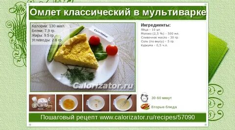 Омлет с молоком и яйцом калорийность