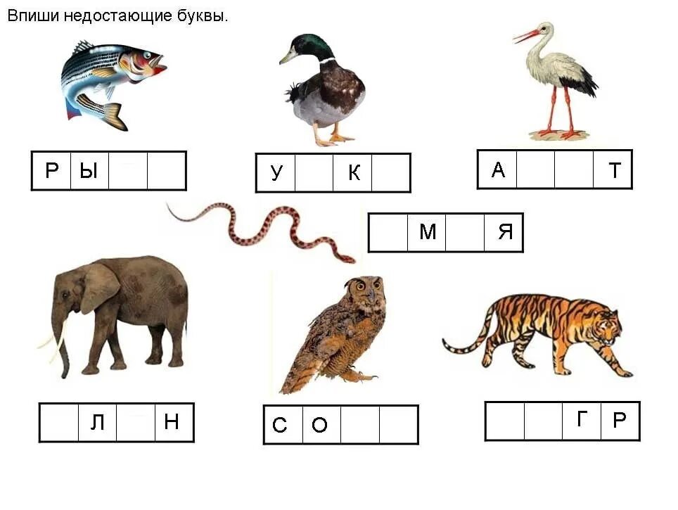 Пропущенные буквы животные