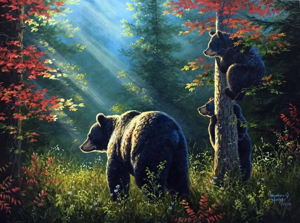 Bear art. Живопись Абрахам Хантер медведи. Абрахам Хантер Медвежонок картина. Абрахам Хантер художник картины природа. Абрахам Хантер медведи в тайге.