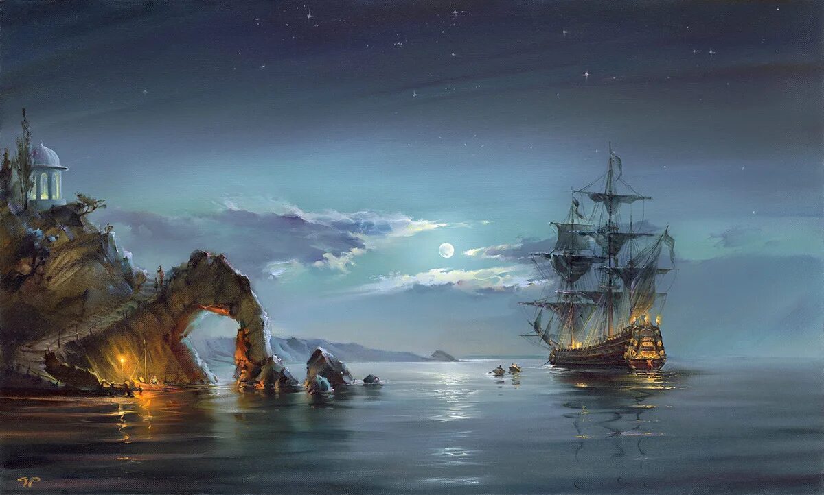 Корабли уходят вдаль. Картина романова лунная ночь. фрея пазл лунная ночь. картина по номерам лунная ночь. ночной пейзаж с корабликом.