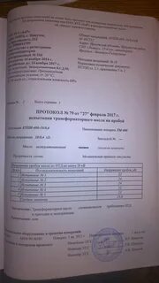 Протокол испытания масла