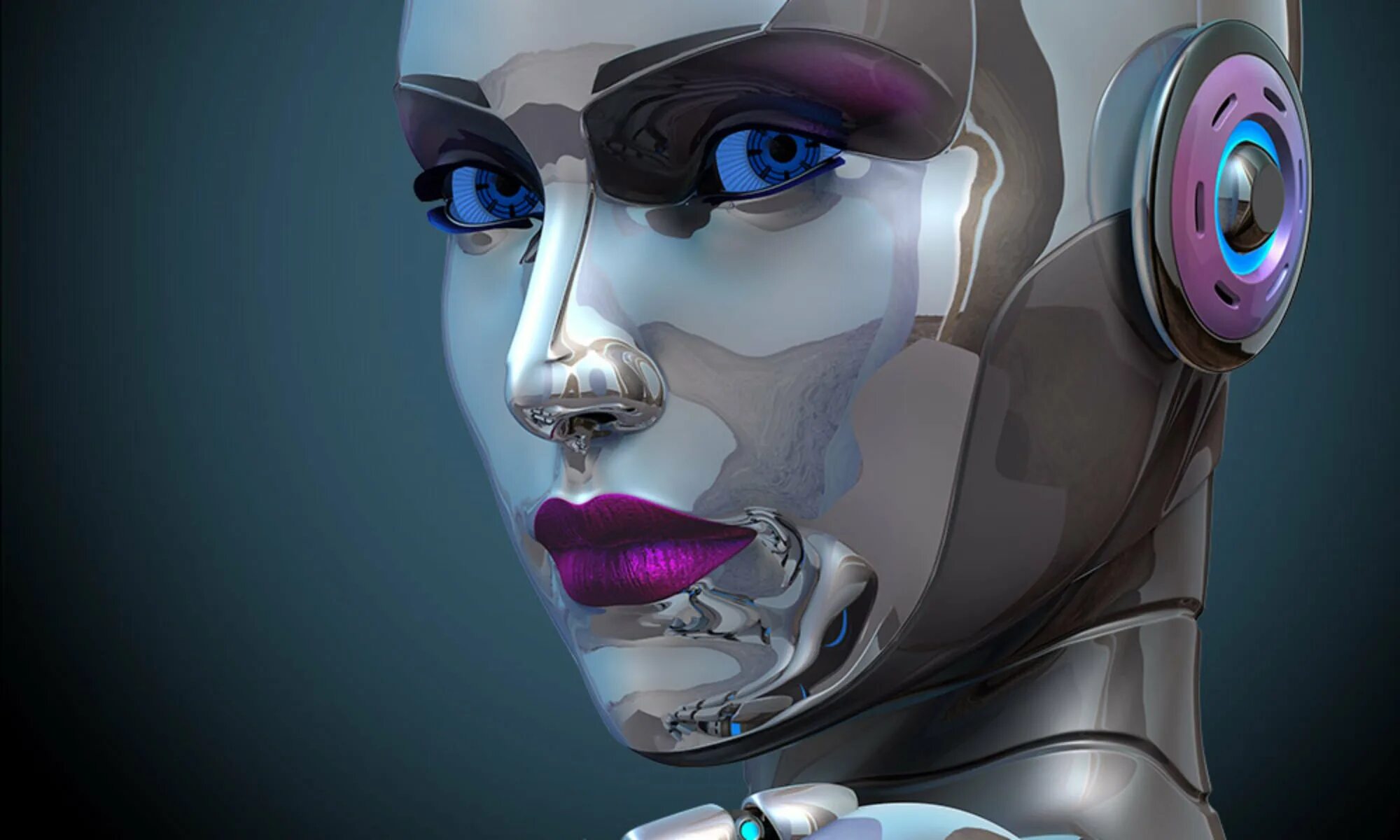 Лицо робота. Женщина робот. Красивый робот. Девушка киборг.