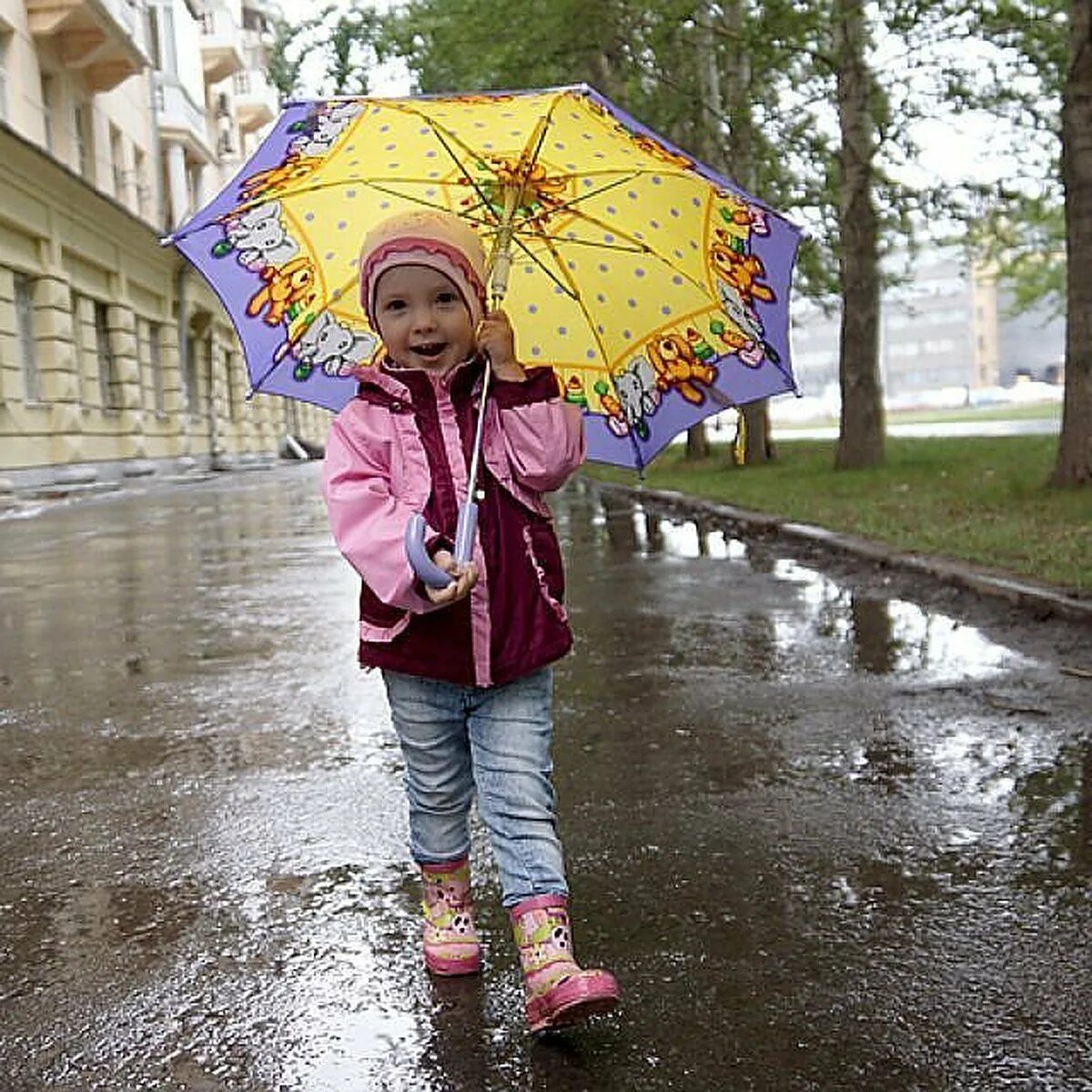 Дождливый день. Небольшой дождь. Прохладно и дождливо. Осенний дождик для детей.