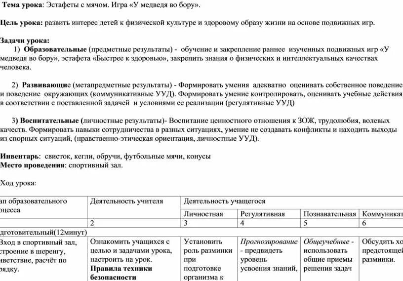 Технологическая карта урока "Подвижные игры во 2 классе"