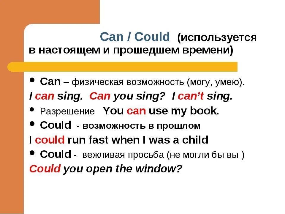 Как переводится слово can could. Modal verb can модальный глагол can. Could и can когда используется. Модальный глагол can разрешение. Модальный глагол can and could правило.