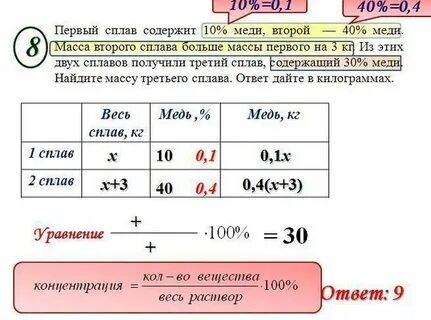 Задачи на смеси математика 11 класс