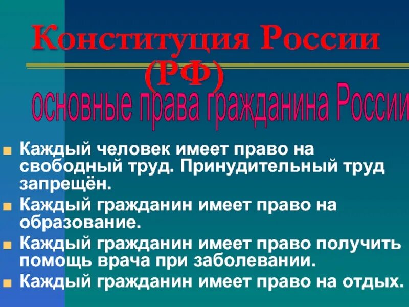 Конституция рф труд свободен. Каждый гражданин России имеет право. Свободный труд Конституция РФ. По Конституции РФ каждый гражданин имеет право на. Согласно Конституции РФ человек имеет право на.