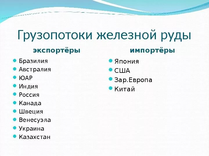 Страны являющиеся экспортерами железной руды. Основные грузопотоки железной руды. направление основных грузопотоков железной руды. основные направления международных грузопотоков железной руды. основные импортеры железной руды.