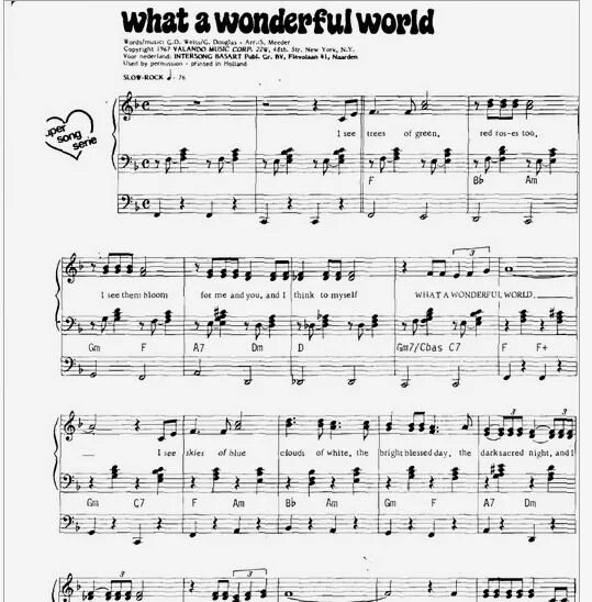 Were wonderful world. Ноты Луи Армстронг wonderful World. Луи Армстронг Ноты для фортепиано. Луи Армстронг Ноты. What a wonderful World Ноты.