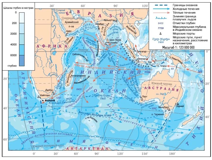 Индийский океан острова и полуострова. Карта течений индийского океана. Индийский океан на карте. Проливы индийского океана на карте. Карта глубин индийского океана.