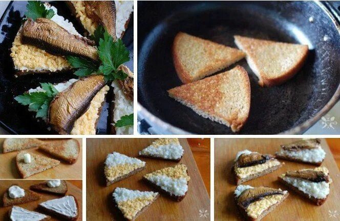 Треугольник из хлеба со шпротами. Гренки со шпротами. гренки с чесноком и шпротами. гренки с чесноком и сыром и шпротами. гренки со шпротами и яйцом.