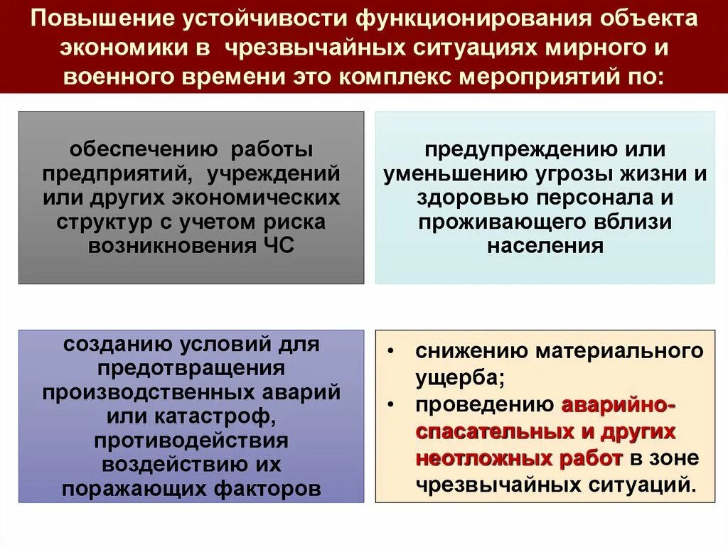 Повышение устойчивости функционирования объектов в чс