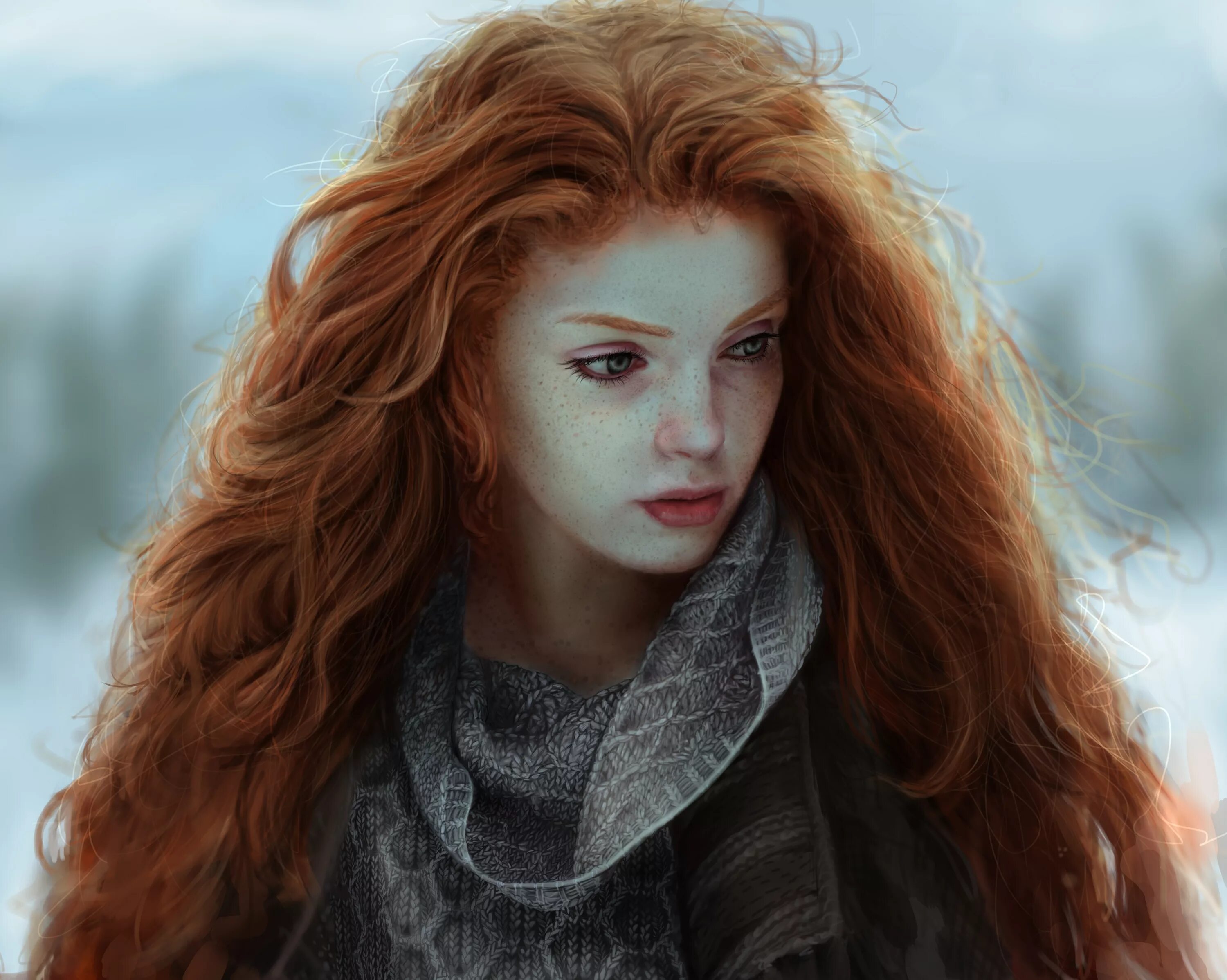 Redhead red. Кудрявая девушка. Рыжая девушка арт. Эльфийка с рыжими волосами.