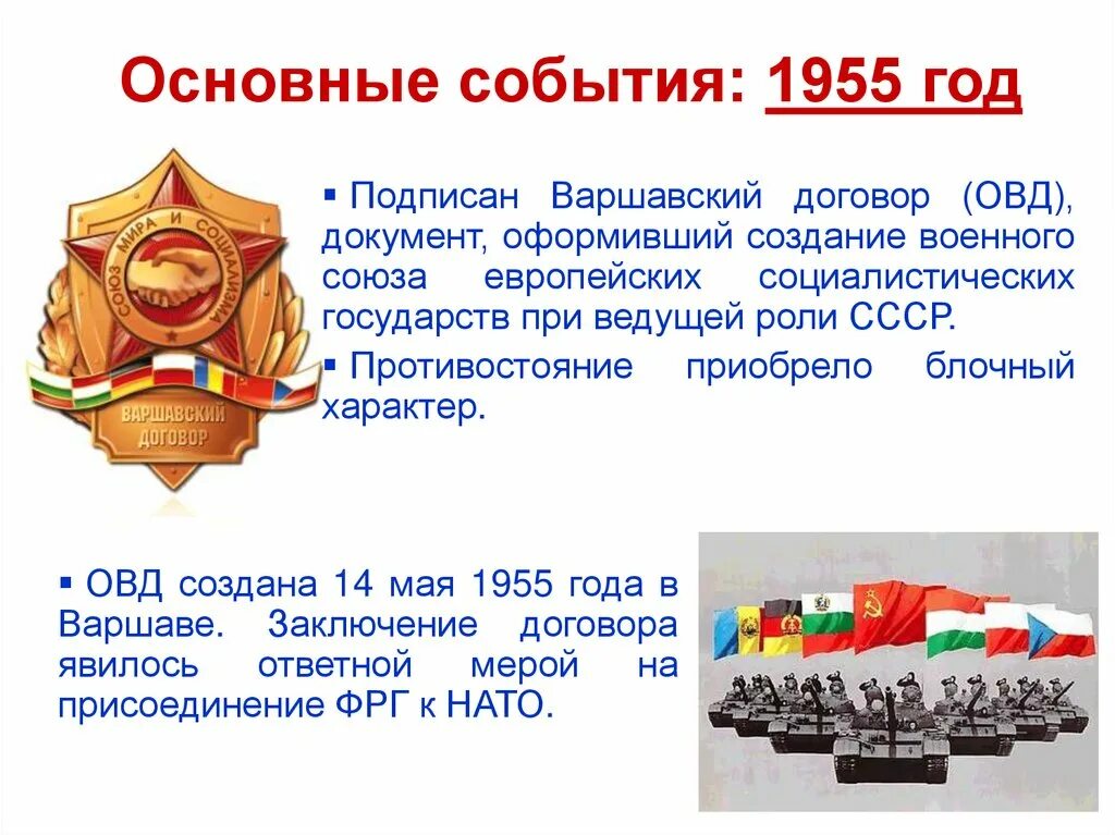 Образование организации варшавского. 14 Мая 1955 Варшавский договор. ОВД – организация Варшавского договора -1955 г. 14 Мая 1955 года — создана организация Варшавского договора.. 1955 Событие.