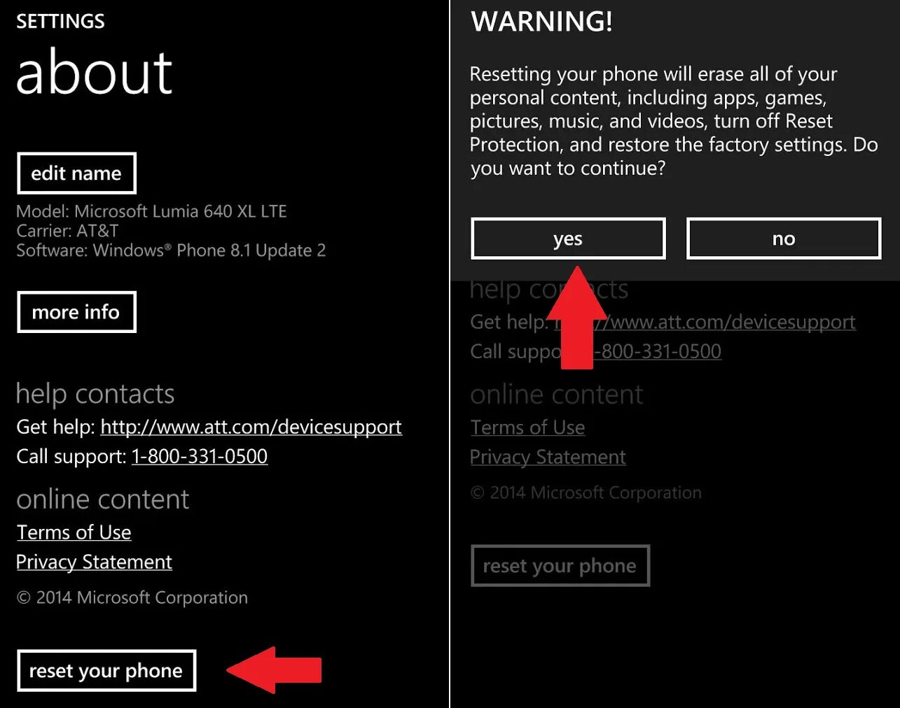 Reset warning