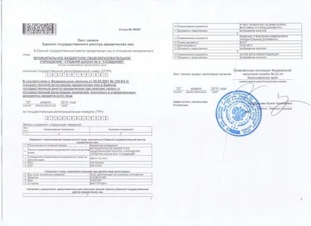 Лист записи о гос регистрации