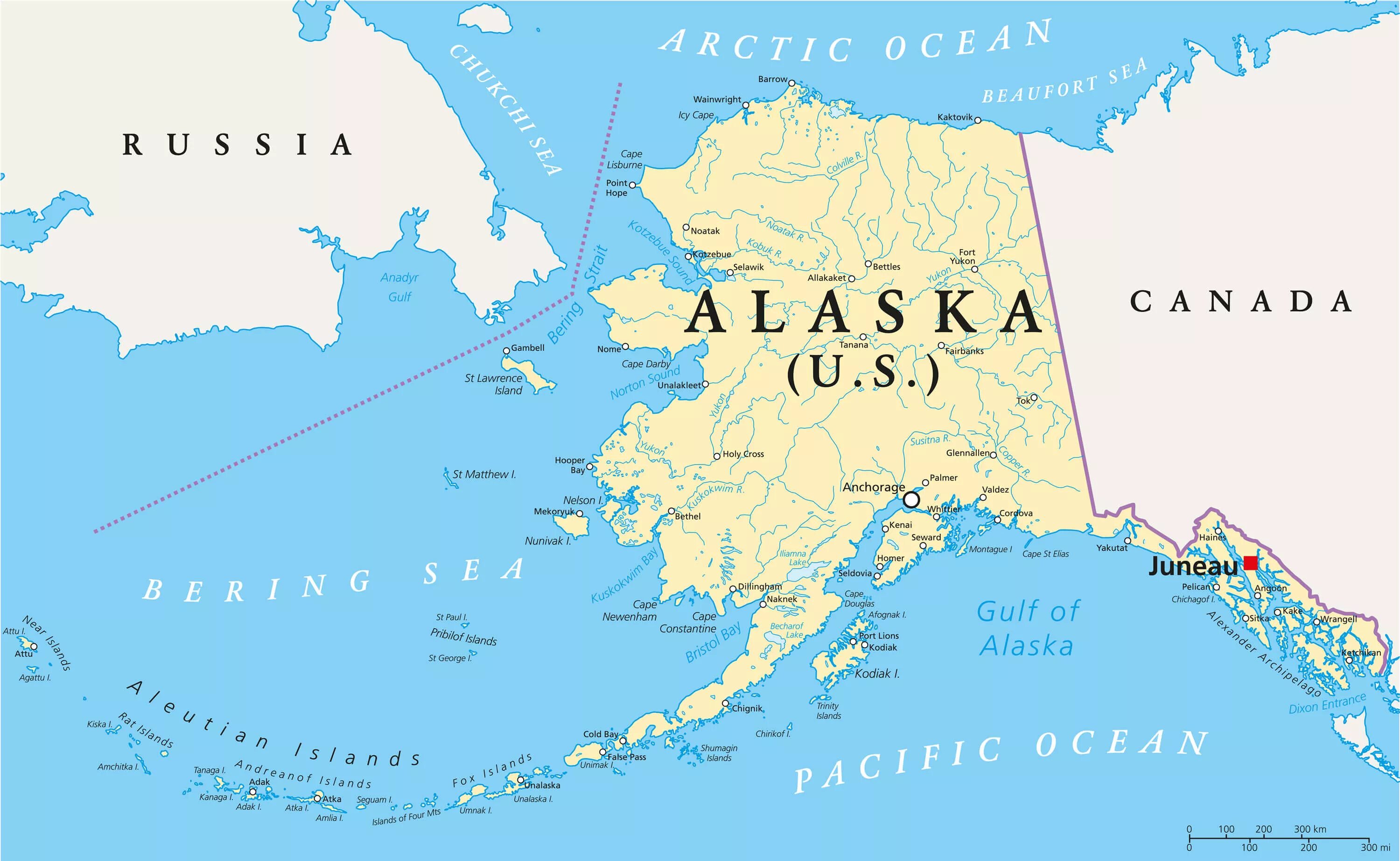 Омывающие моря и океаны канады. Штат Аляска на карте. Граница России и Аляски на карте. Граница Аляски и Канады на карте. Столица Аляски Джуно на карте.
