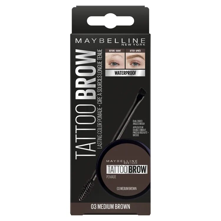 Maybelline для бровей brow. Помада для бровей `Maybelline` Tattoo Brow. Maybelline New York Tattoo Brow. Тени для бровей Maybelline Tattoo Brow Pomade. Maybelline New York помада для бровей Tattoo Brow 03 Medium Brown.