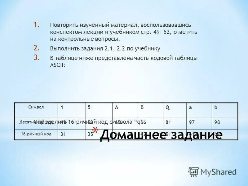 Повторение изученного в 5 классе конспект. В таблице ниже представлена часть кодовой таблицы. повторение изученного в 7 классе информатика. повторение изученного по информатике 9 класс. в таблице ниже представлена часть кодовой таблицы ascii.