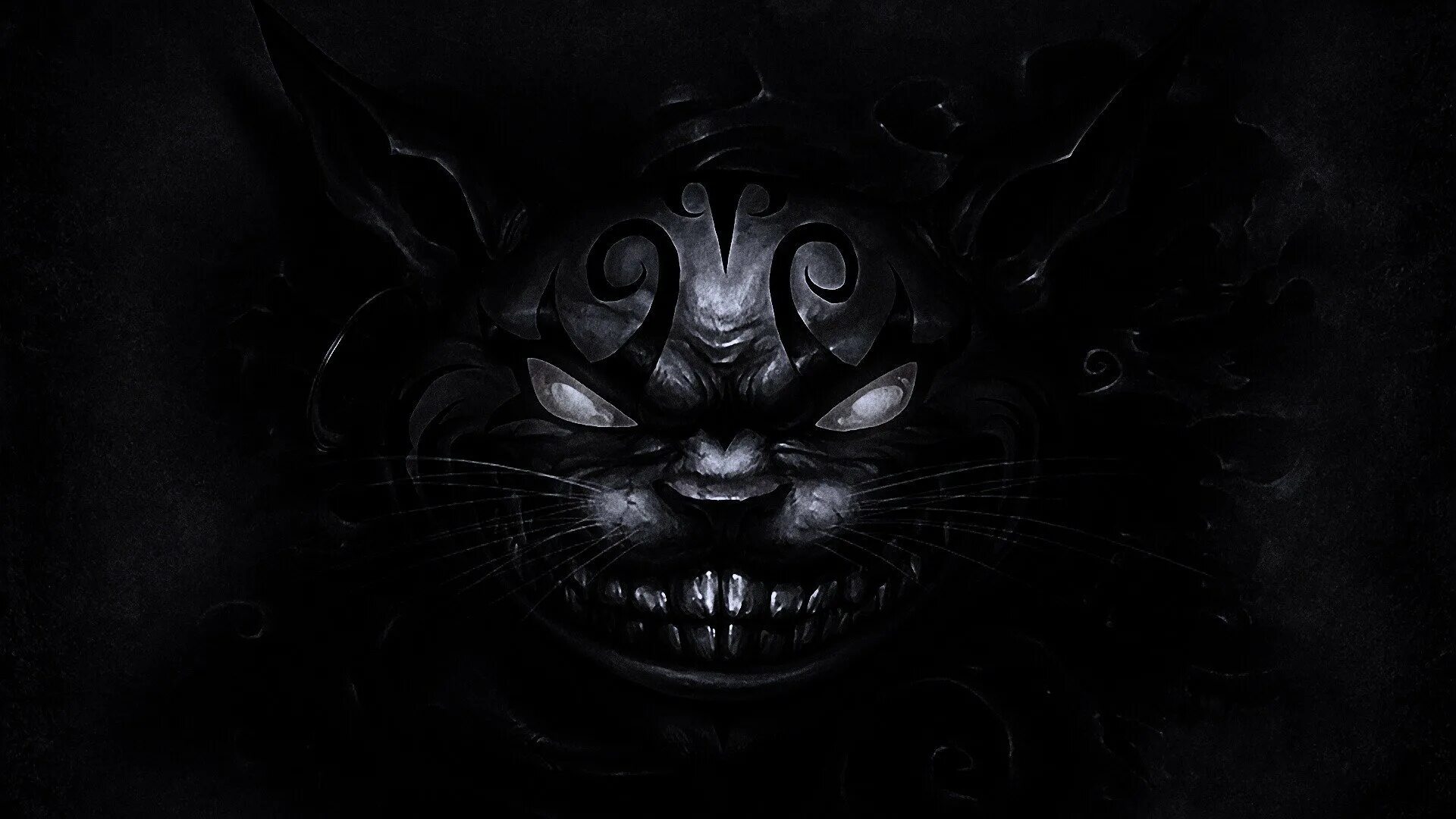 Злая заставка на телефон. Улыбка чеширского кота арт. Лев обои. Оборотень арт. Оборотень на черном фоне.