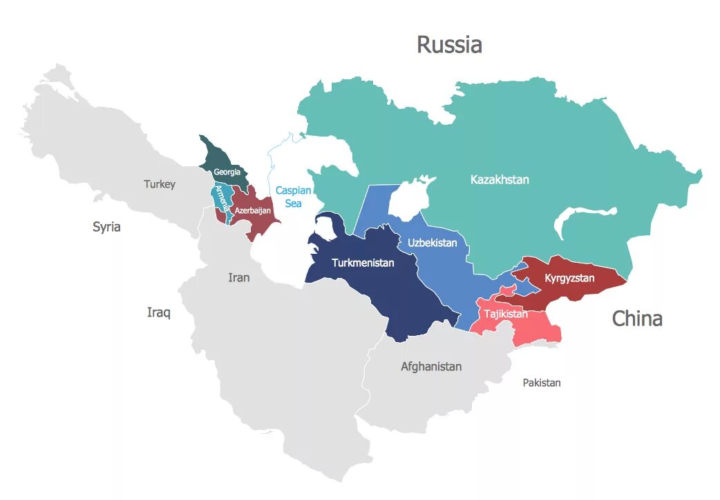 Центральная Азия и Кавказ на карте. Центральная и средняя Азия на карте. Геополитическая карта центральной Азии. Политическая карта средней Азии и Казахстана. Республики азии россии