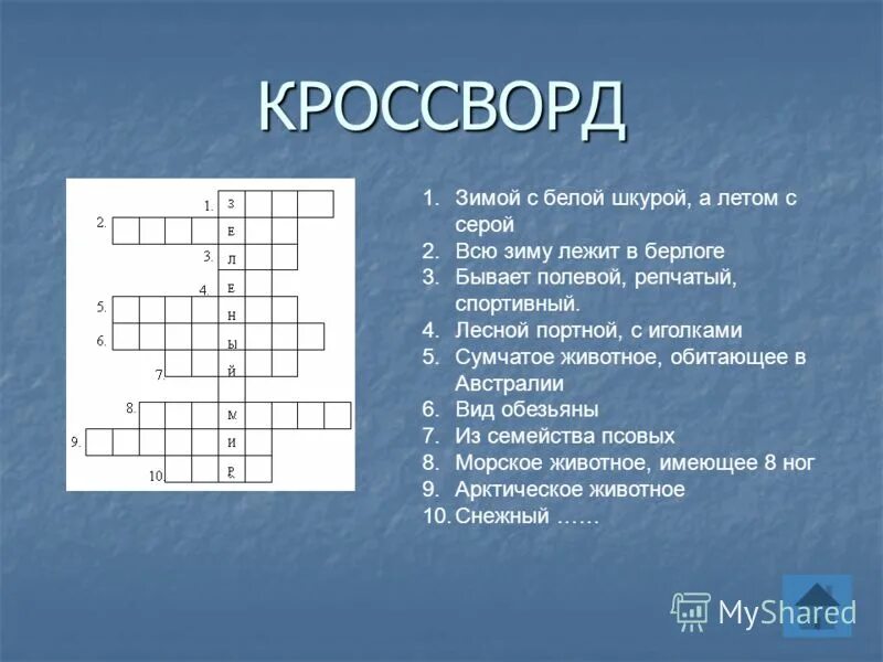 Готовый кроссворд 5 класс