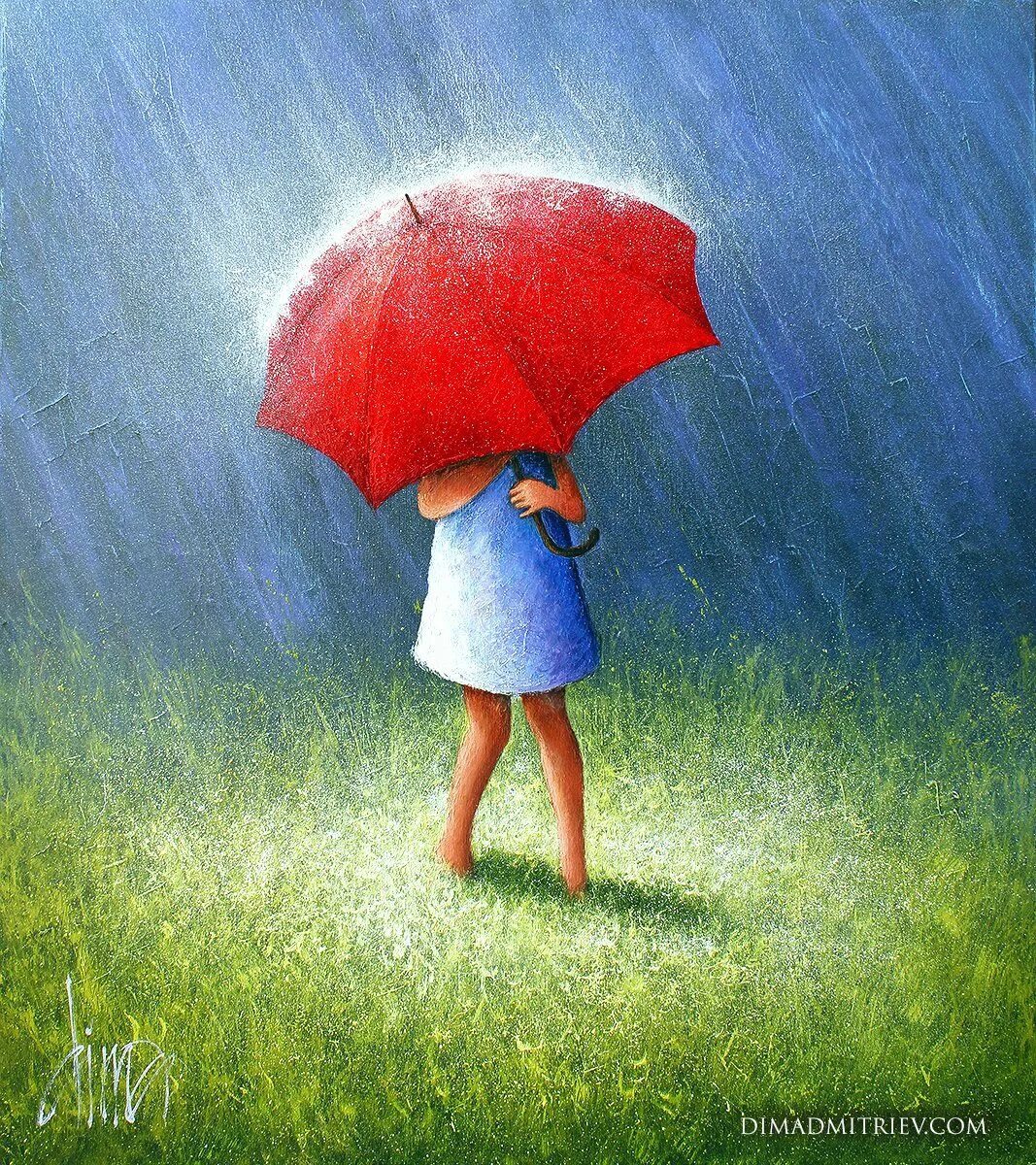 Мам дождь пошел. Девочка под зонтиком.