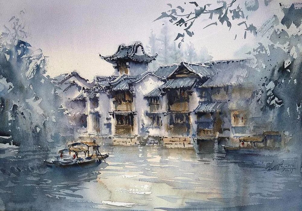 Pin von Ngôn Vấn auf Giang Hà Chi Nộ Landschaftsbilder, Aquarell, Malerei