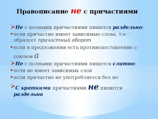 Написание не с полными причастиями. Не с причастиями пишется раздельно если есть зависимые слова. не с полными причастиями пишется раздельно. не с причастиями. причастие с зависимым словом пишется раздельно.