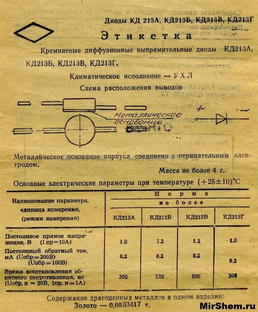 Диод содержание. Диод кд213а содержание драгметаллов. диод 2д213б содержание драгметаллов. кд213а характеристики диода. 2 д213 диод полярность.