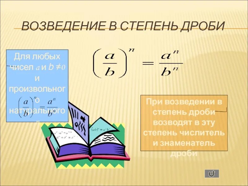 Возведение дроби в степень. Возведение в дробную степень. При возведении дроби в степень. Возвести дробь в степень.