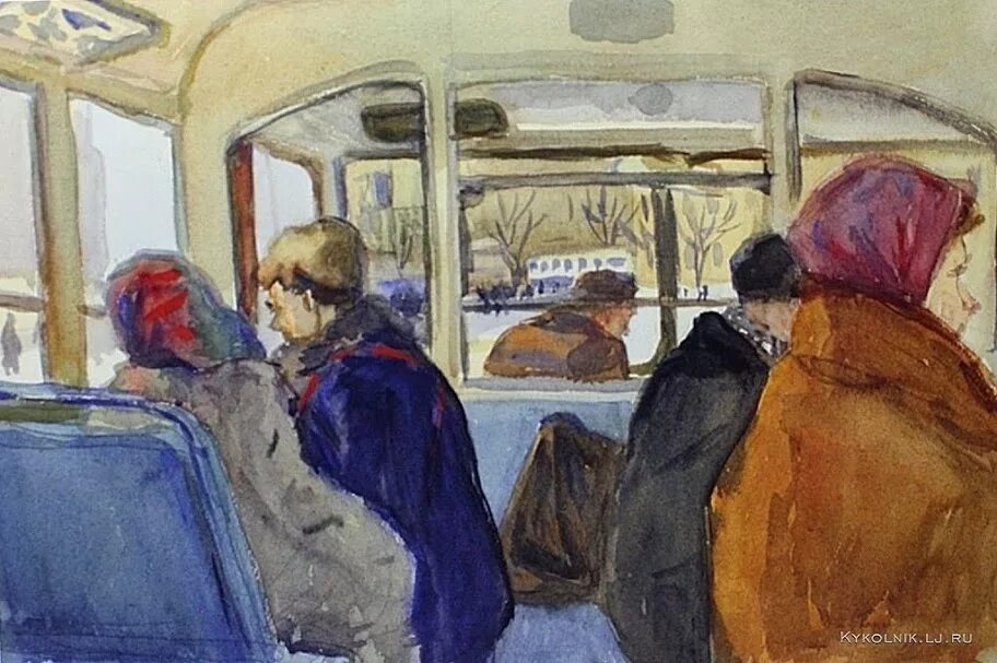 В автобусе было меньше. Автобус живопись. транспорт в картинах художников. автобус картина. пассажиры в автобусе . живопись.