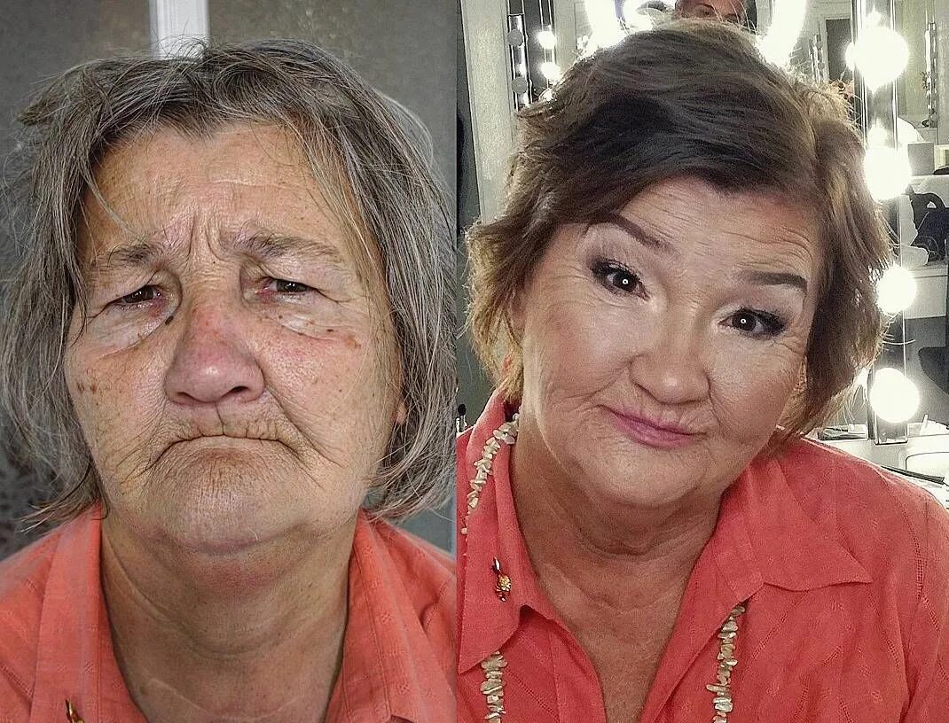 Бабка стилист креативная. Макияж бабушки до и после. Превратил бабку в молодую красотку. Макияж для старой женщины. Макияж для пожилых до и после.