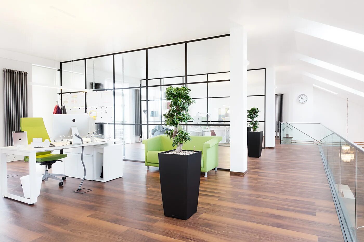 glass enclosure, exposed brick Office design inspiration, Loft office, Glass enc