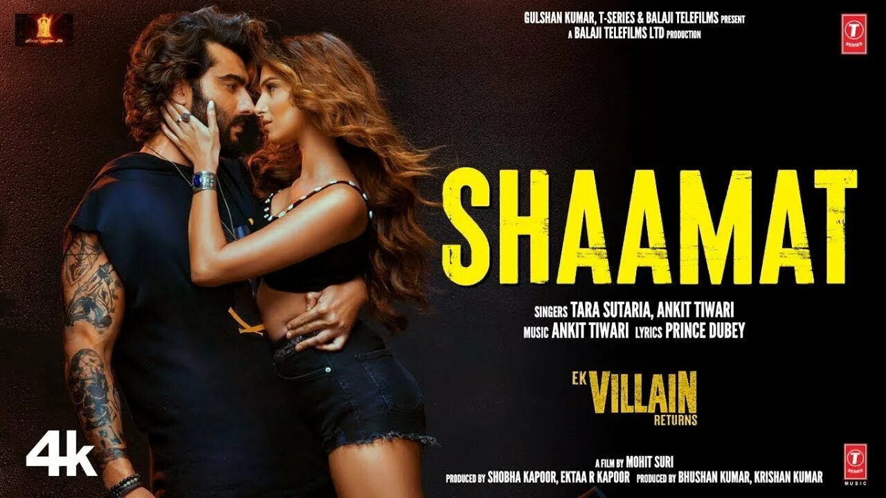 Villain returns. Ek villain. ek villain returns. shaamat (from &quot;ek villain returns&quot;)ankit tiwari &amp; tara sutaria. ek villain returns 2025 poster.