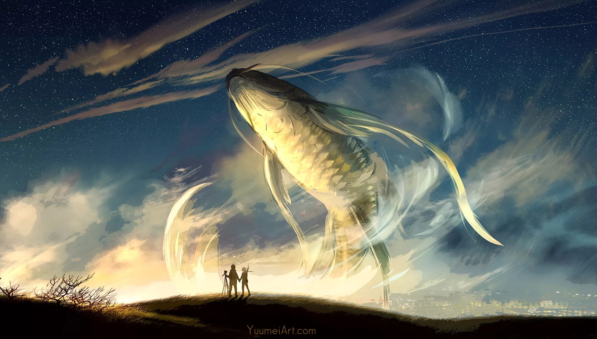 Небесные обитатели. Небесный кит Геншин. Летающий кит. Киты в небе. Рыбы в небе арт.