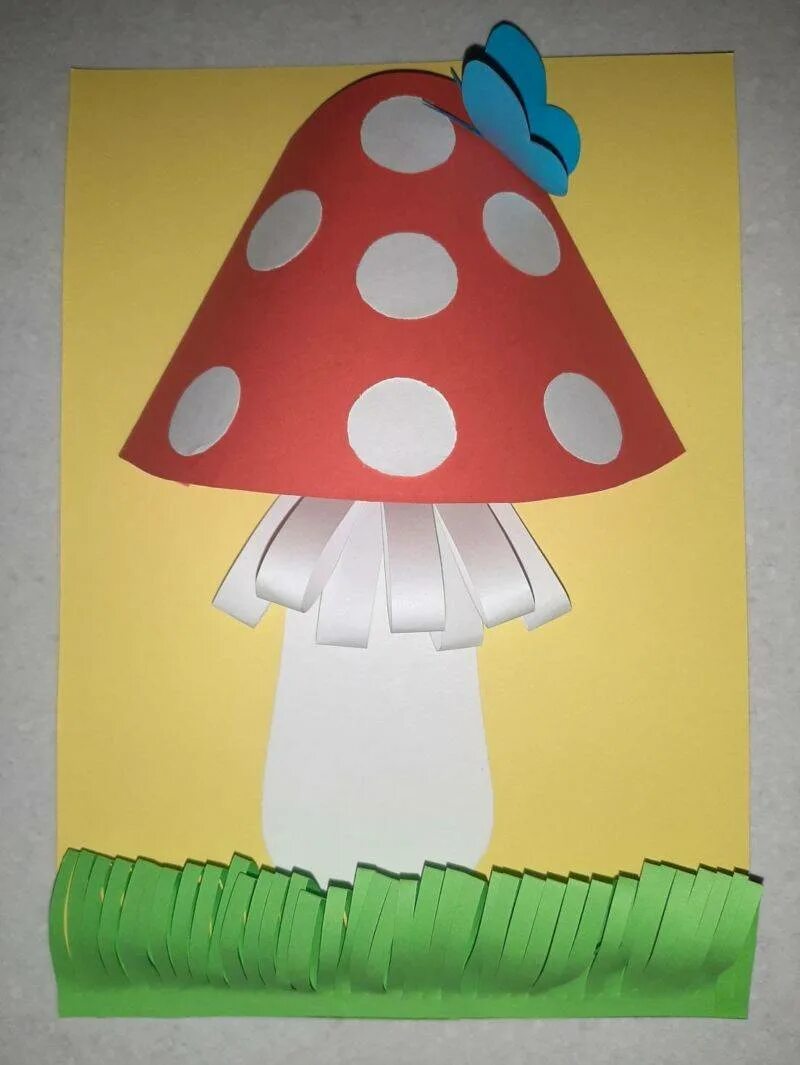Аппликация грибы в подготовительной группе. Аппликация грибы старш гр. Поделки из цветной бумаги для детей. Поделки из цветной бумаги для дошкольников.
