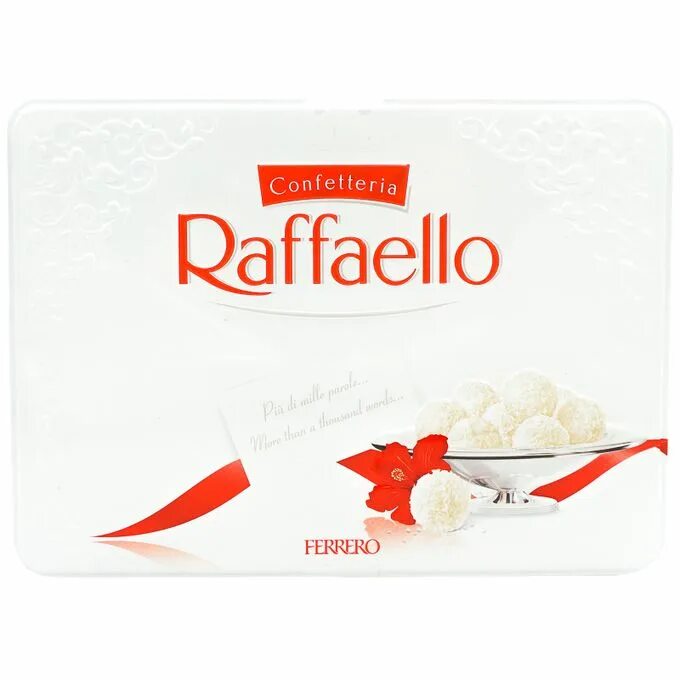 Конфеты Raffaello, с цельным миндальным орехом, в кокосовой обсыпке, 300 г. Рафаэлло 300г. Конфеты Раффаэлло 300гр. Рафаэлло конфеты в железной коробке.