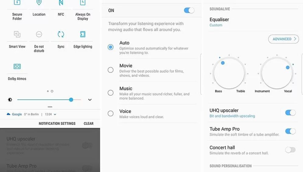 Как настроить звук в самсунг. Dolby Atmos Samsung. Как включить UHQ Upscaler на самсунг. UHQ Upscaler что это. Samsung s8 настройки.