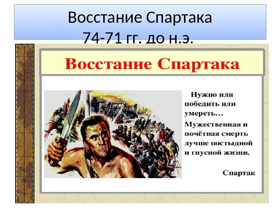 Восстание Спартака. Восстание Спартака в Риме. События восстания спартака