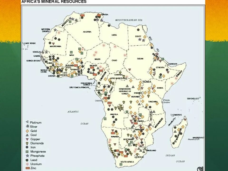 Ископаемые восточной африки. Минеральные ресурсы Африки карта. Африка месторождения полезных ископаемых карта. Карта полезных ископаемых Африки. Полезные ископаемые Африки на карте.