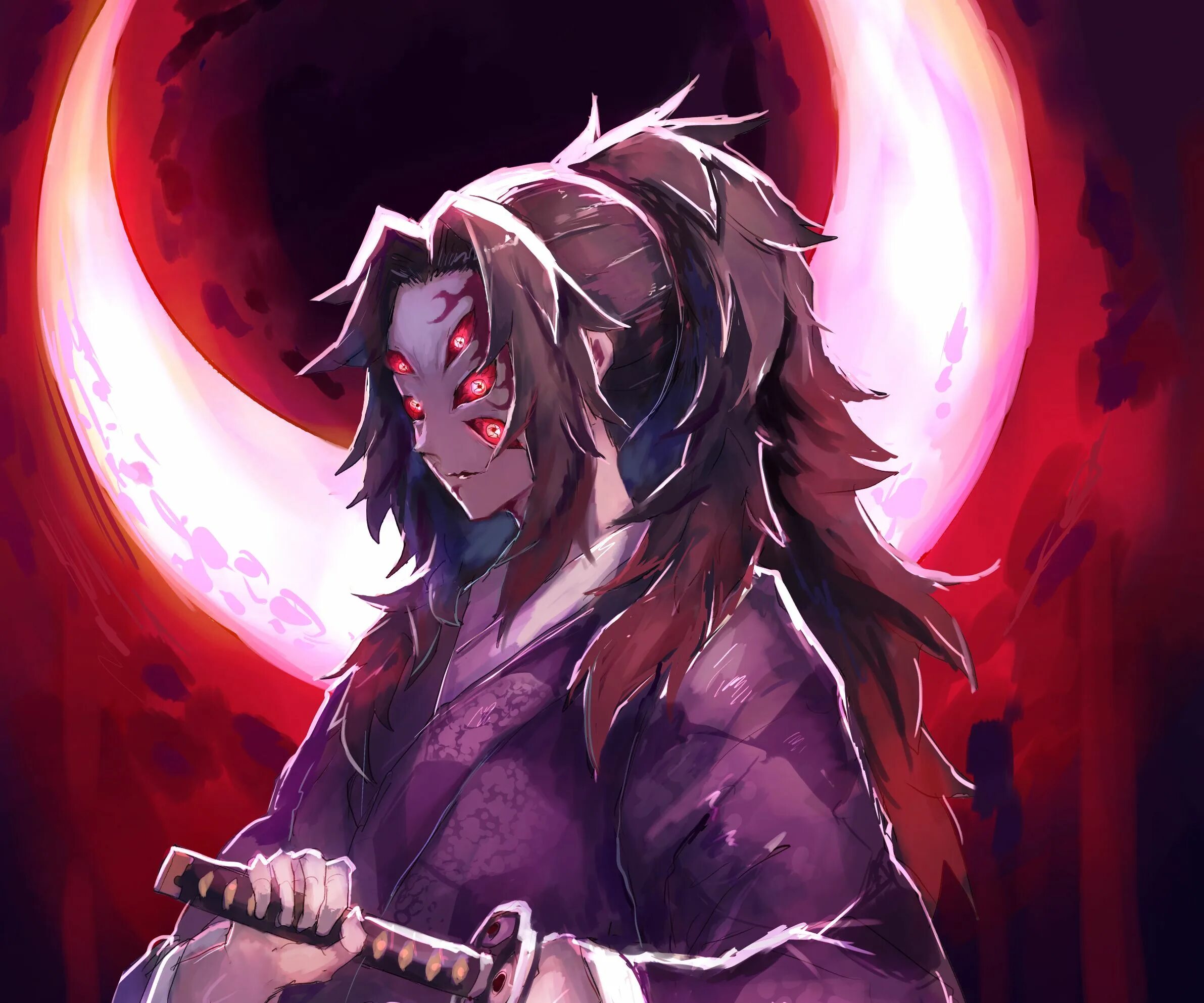 Daemon moon. Демон Slayer Kimetsu. Demon Slayer Кокушибо. Истребитель демонов Кокушибо.