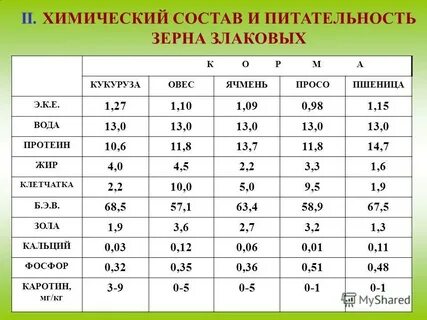 Содержание белка в зерне