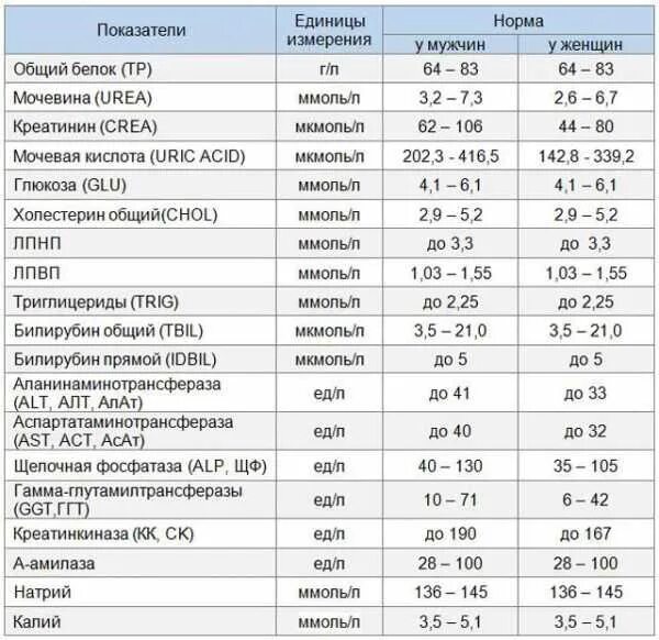 Биохимия расшифровка у взрослых норма