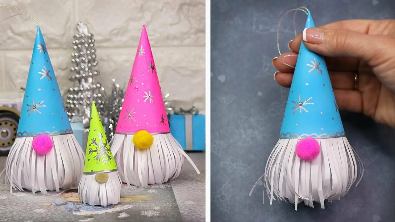 Поделка новогодние гномики из бумаги. Поделка гномик из бумаги. Гномик своими руками елочная игрушка из бум. Игрушки из конуса. Новогодние гномики из бумаги.