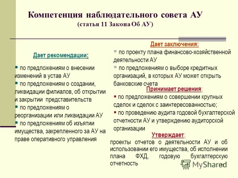 Полномочия наблюдательного совета. Полномочия наблюдательного совета автономного учреждения.